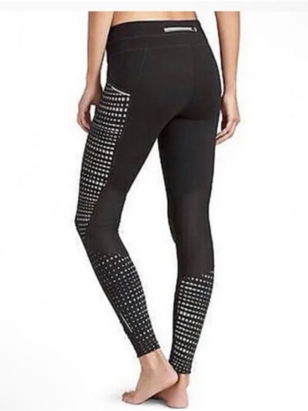 Athleta Black Reflective Leggings Womens Small pockets zipper Running Athleisure